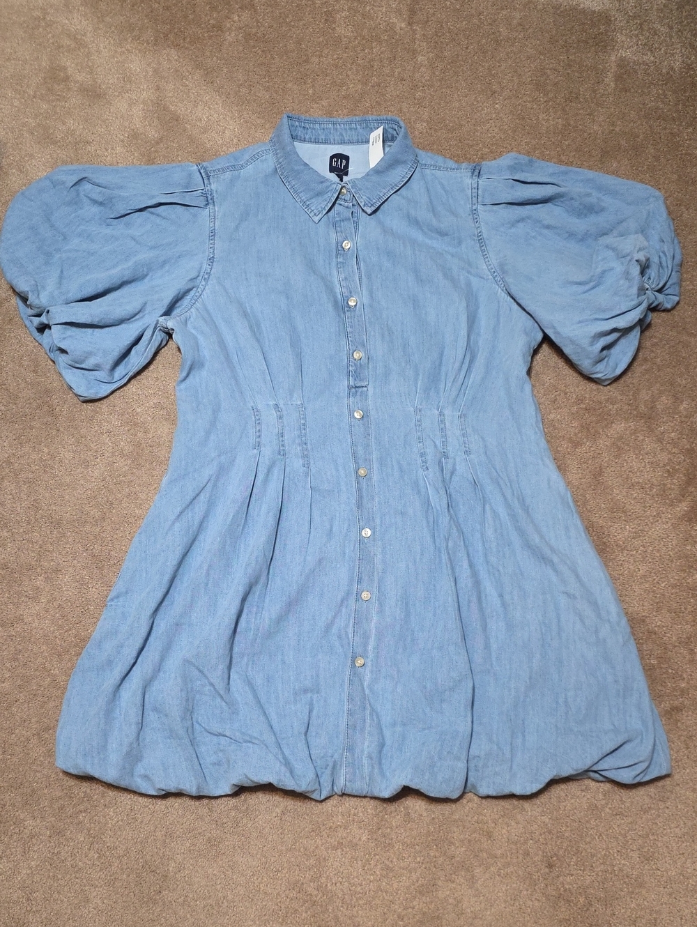 GAP Light Blue Puff-Sleeve Chambray Mini Dress